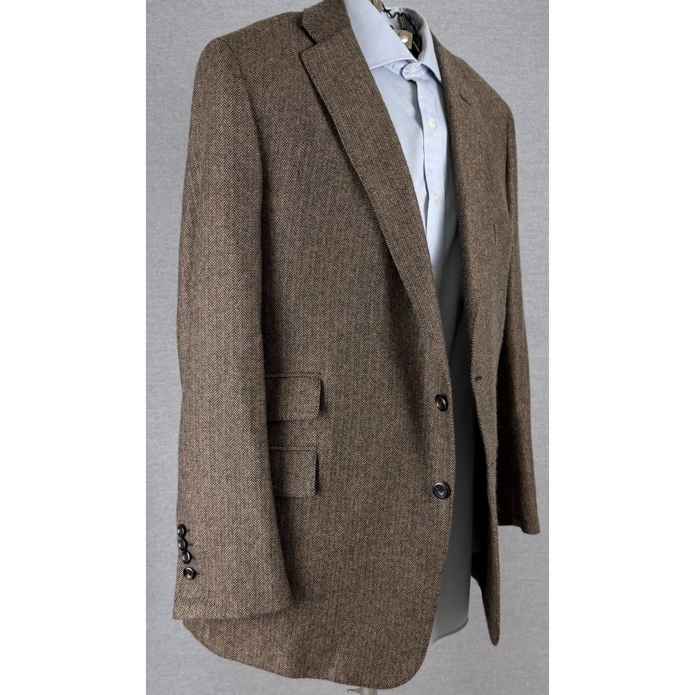 Holland & Sherry Bespoke Brown Herringbone Wool Blazer Sport Coat 38R Ventura